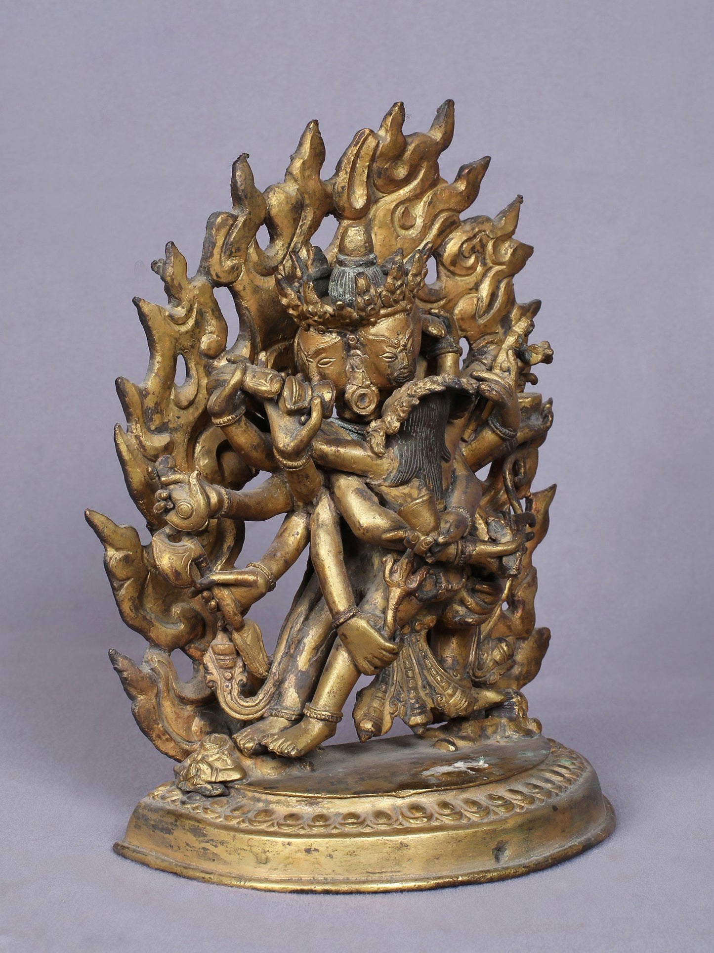 7" Buddhist Vajra Shakti Idol From Nepal | Handmade Idol | Copper Statue Gilded With Gold