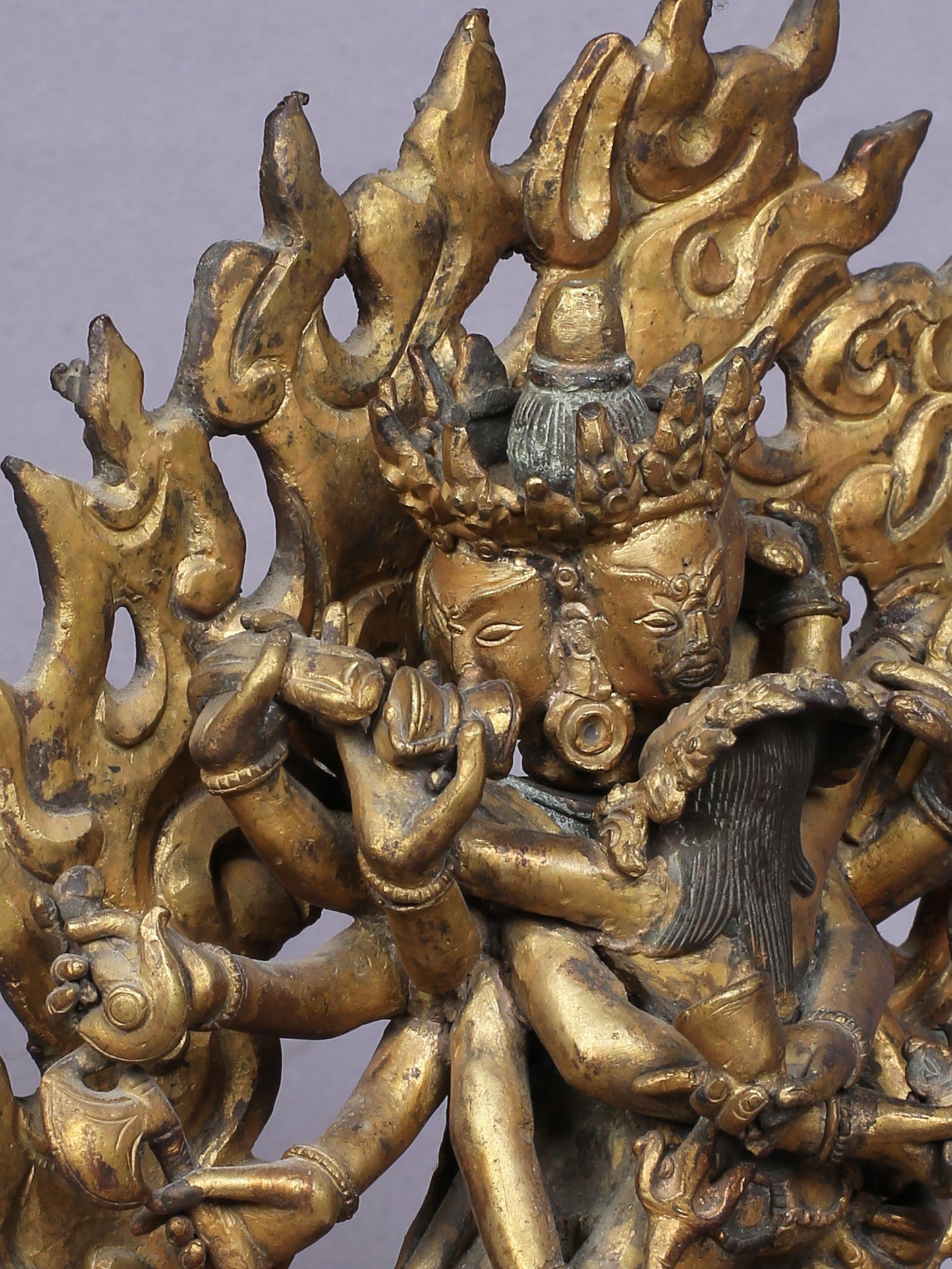 7" Buddhist Vajra Shakti Idol From Nepal | Handmade Idol | Copper Statue Gilded With Gold