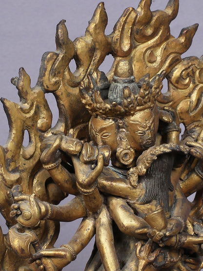 7" Buddhist Vajra Shakti Idol From Nepal | Handmade Idol | Copper Statue Gilded With Gold