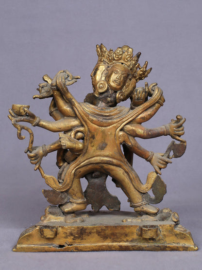 7" Buddhist Vajra Shakti Idol From Nepal | Handmade Idol | Copper Statue Gilded With Gold