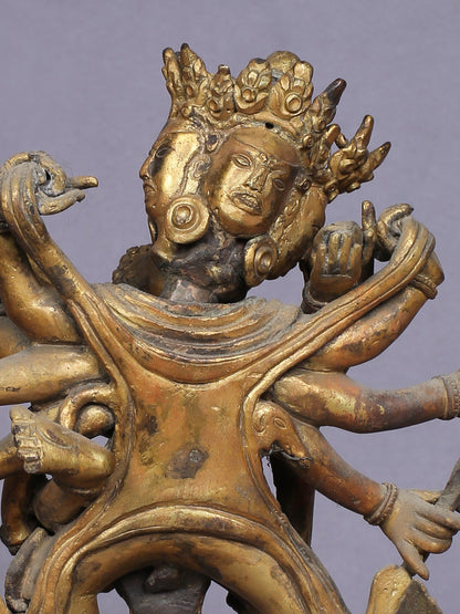 7" Buddhist Vajra Shakti Idol From Nepal | Handmade Idol | Copper Statue Gilded With Gold