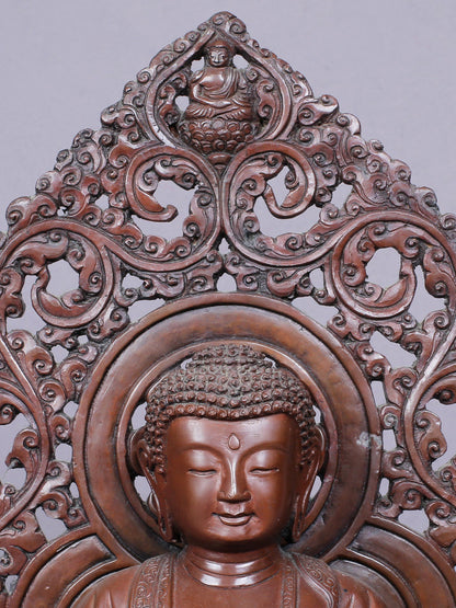 11" Amitabha Buddha Idol Seated on Throne | Handmade Idol | Copper Statue From Nepal