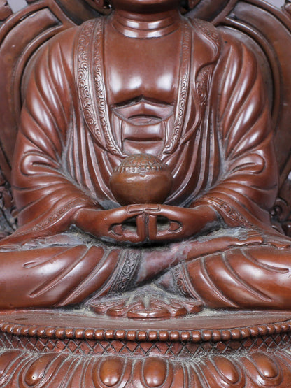 11" Amitabha Buddha Idol Seated on Throne | Handmade Idol | Copper Statue From Nepal