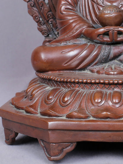 11" Amitabha Buddha Idol Seated on Throne | Handmade Idol | Copper Statue From Nepal