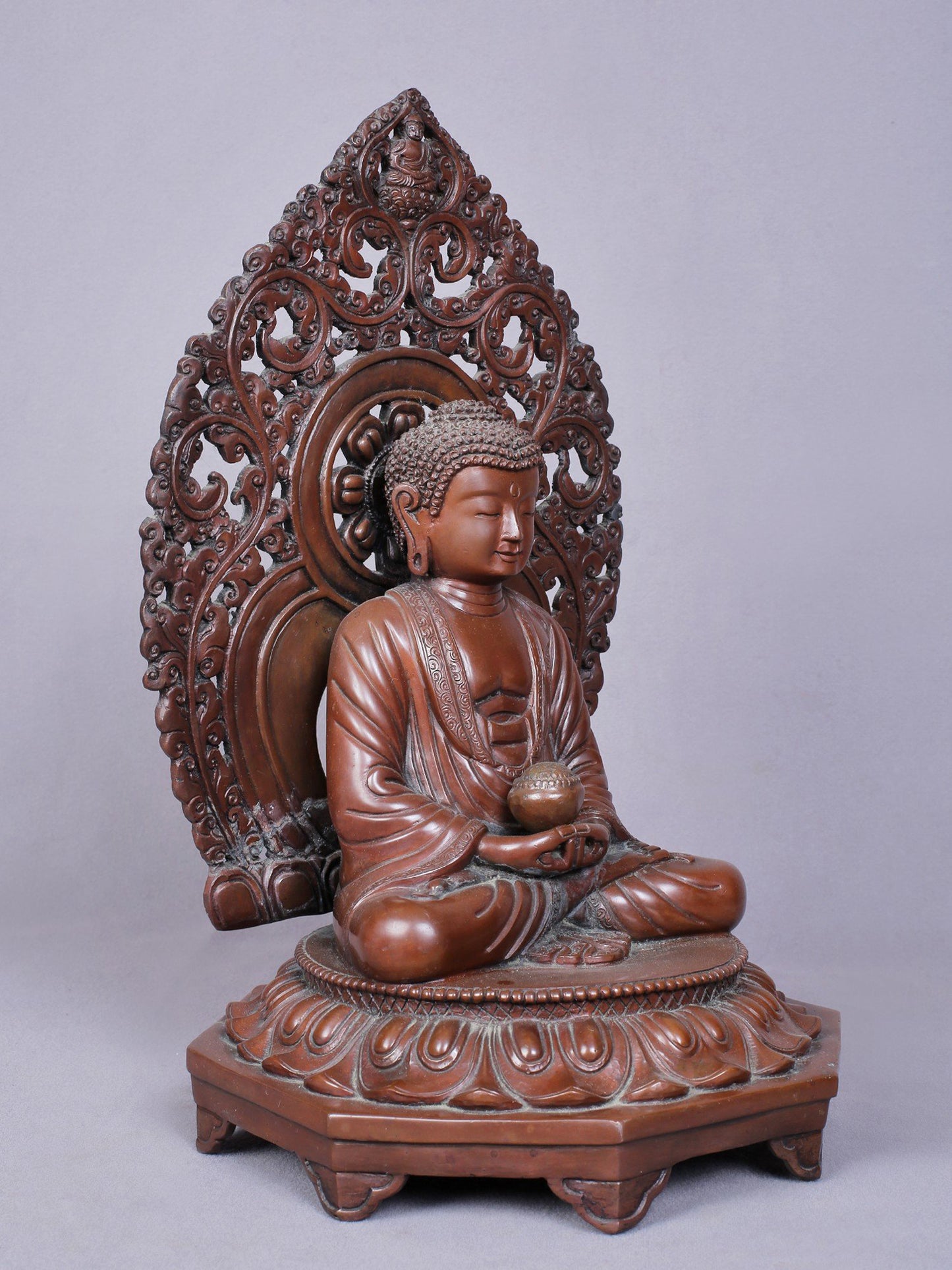 11" Amitabha Buddha Idol Seated on Throne | Handmade Idol | Copper Statue From Nepal