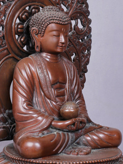 11" Amitabha Buddha Idol Seated on Throne | Handmade Idol | Copper Statue From Nepal