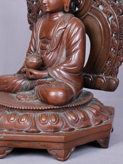 11" Amitabha Buddha Idol Seated on Throne | Handmade Idol | Copper Statue From Nepal