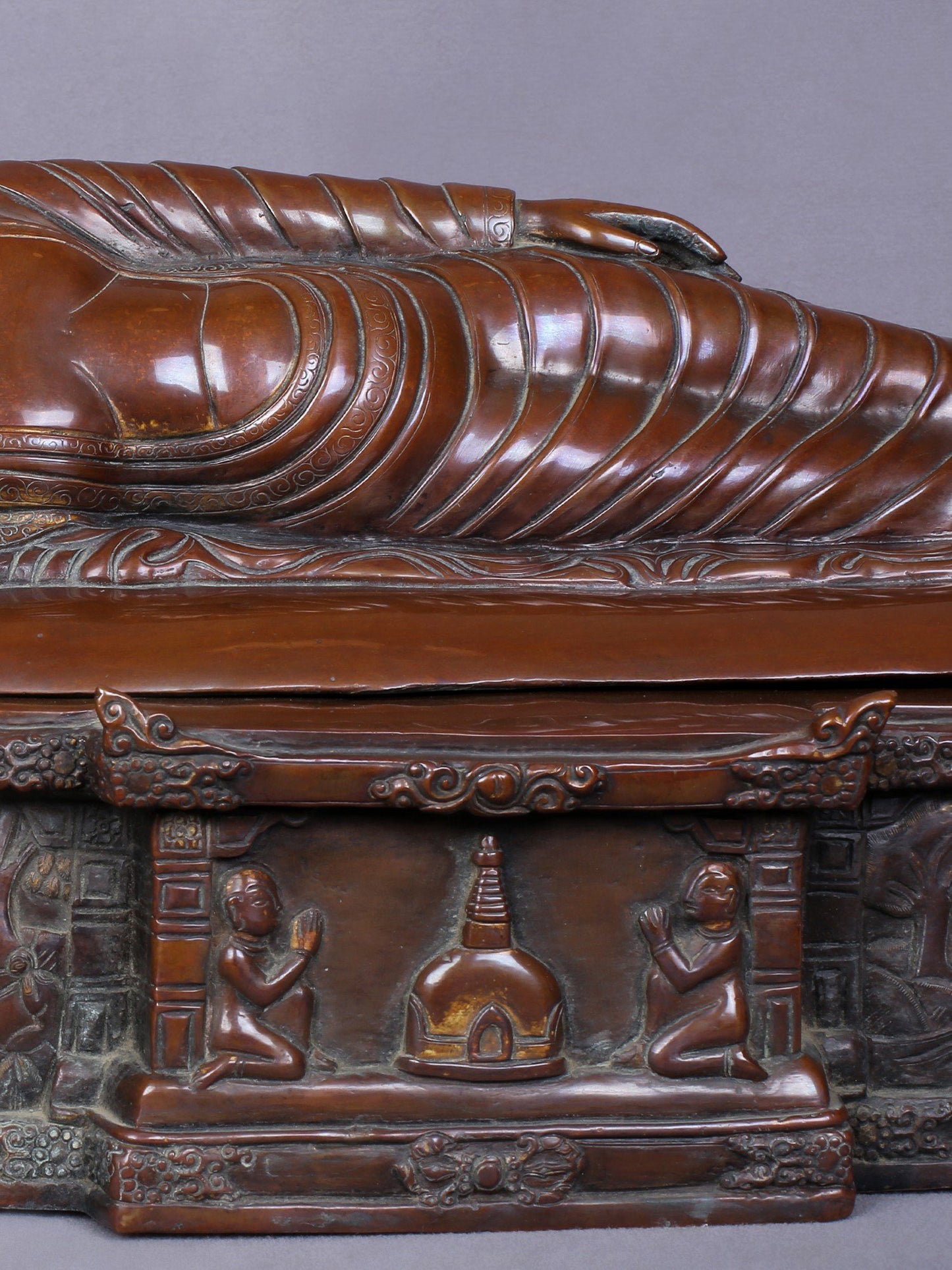 16" Parinirvana Buddha Copper Statue From Nepal | Handmade Idol | Lord Buddha Copper Idol