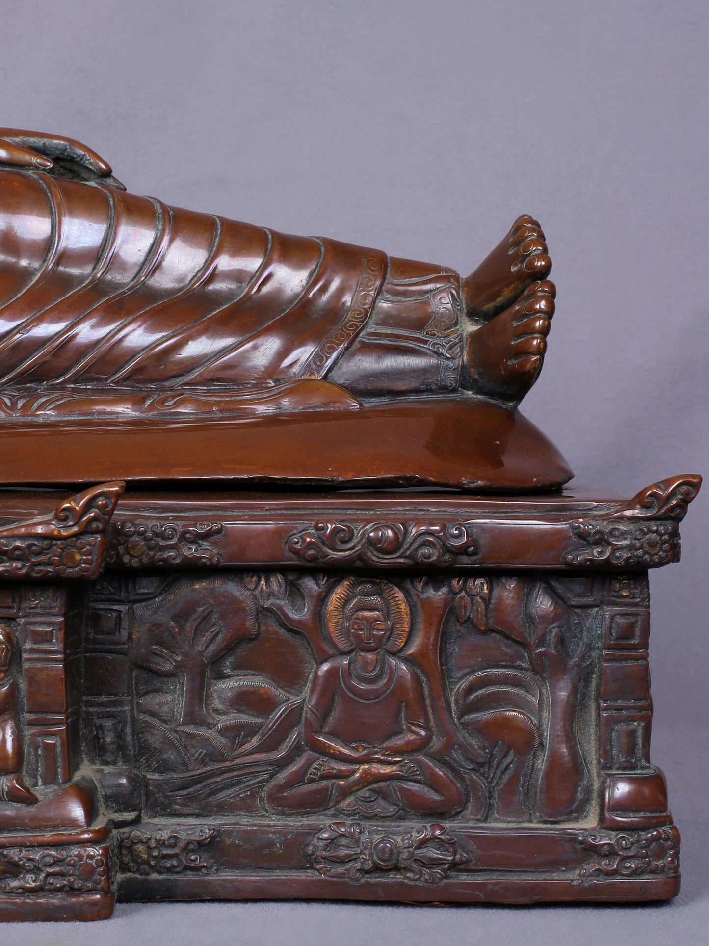 16" Parinirvana Buddha Copper Statue From Nepal | Handmade Idol | Lord Buddha Copper Idol