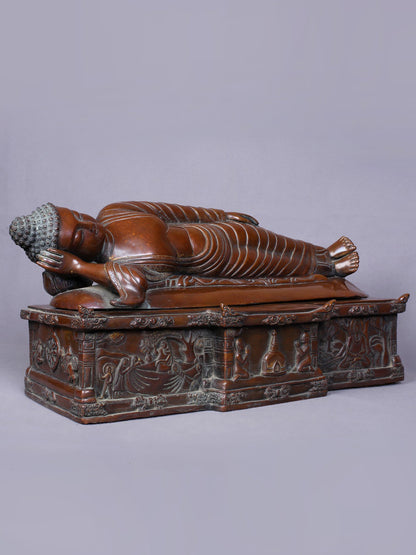 16" Parinirvana Buddha Copper Statue From Nepal | Handmade Idol | Lord Buddha Copper Idol