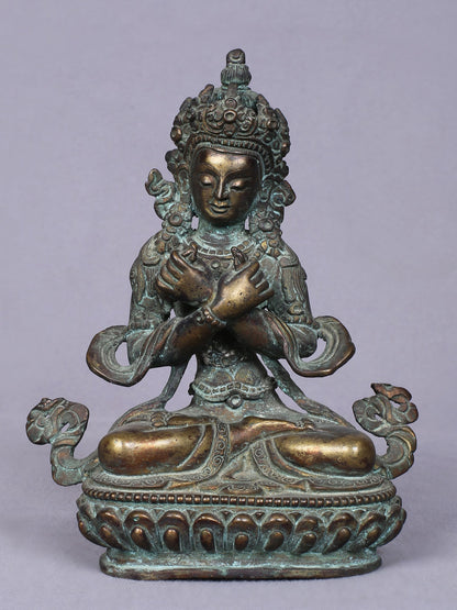 5" Small Buddhist Deity Vajradhara Idol From Nepal | Handmade Idol | Copper Statue Gilded With Gold