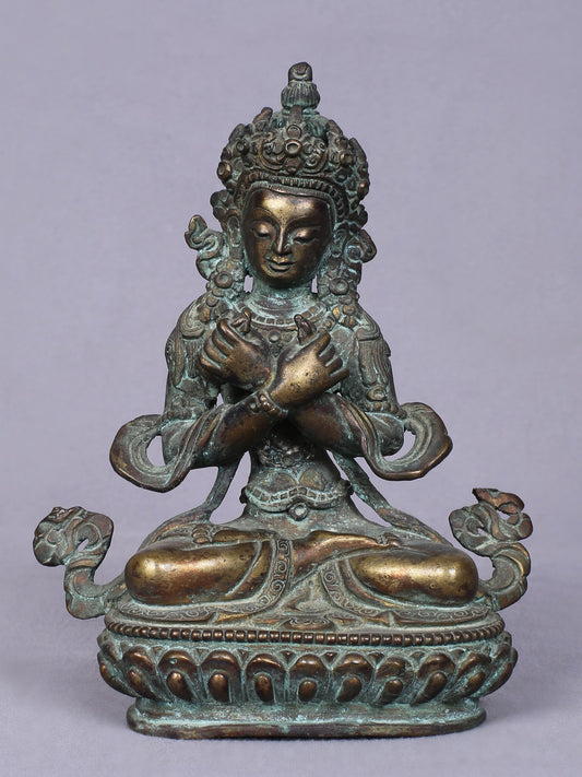 5" Small Buddhist Deity Vajradhara Idol From Nepal | Handmade Idol | Copper Statue Gilded With Gold