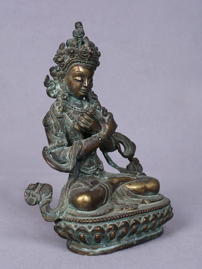 5" Small Buddhist Deity Vajradhara Idol From Nepal | Handmade Idol | Copper Statue Gilded With Gold