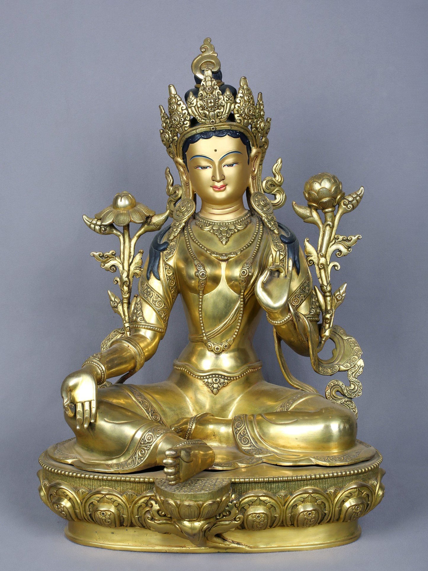 18" Tibetan Buddhist Goddess Green Tara | Handmade Idol | Goddess Statue | Copper Statue Gilded with Gold | From Nepal