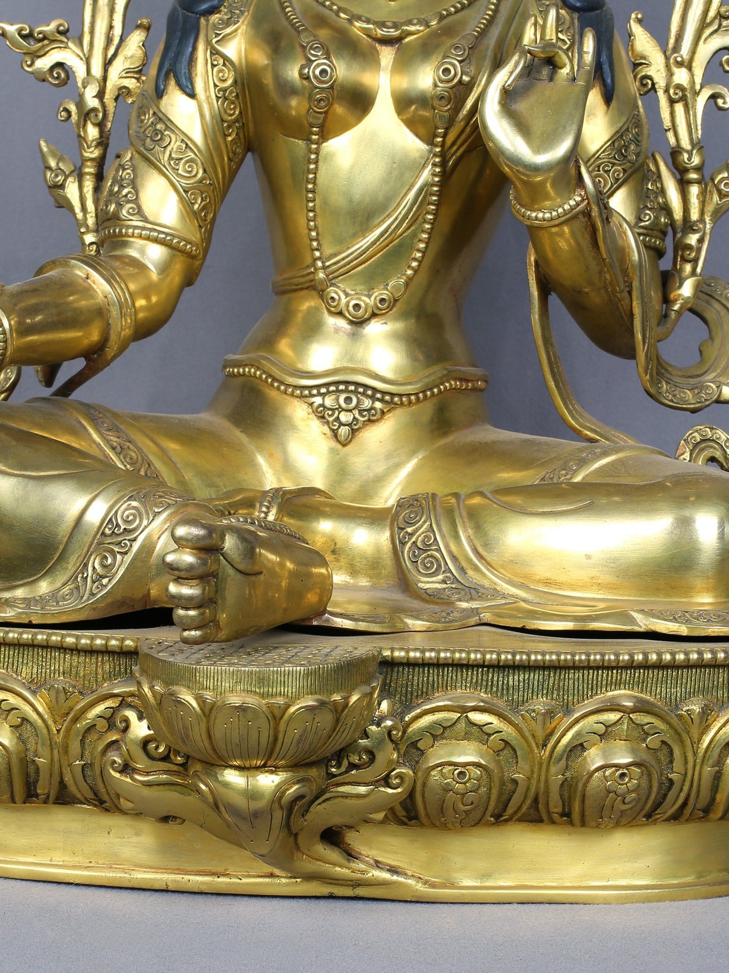 18" Tibetan Buddhist Goddess Green Tara | Handmade Idol | Goddess Statue | Copper Statue Gilded with Gold | From Nepal