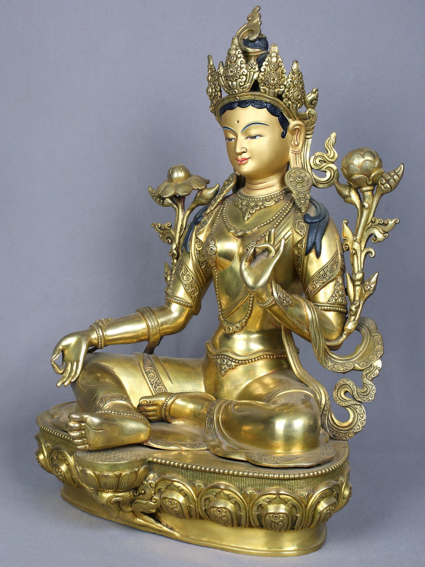 18" Tibetan Buddhist Goddess Green Tara | Handmade Idol | Goddess Statue | Copper Statue Gilded with Gold | From Nepal