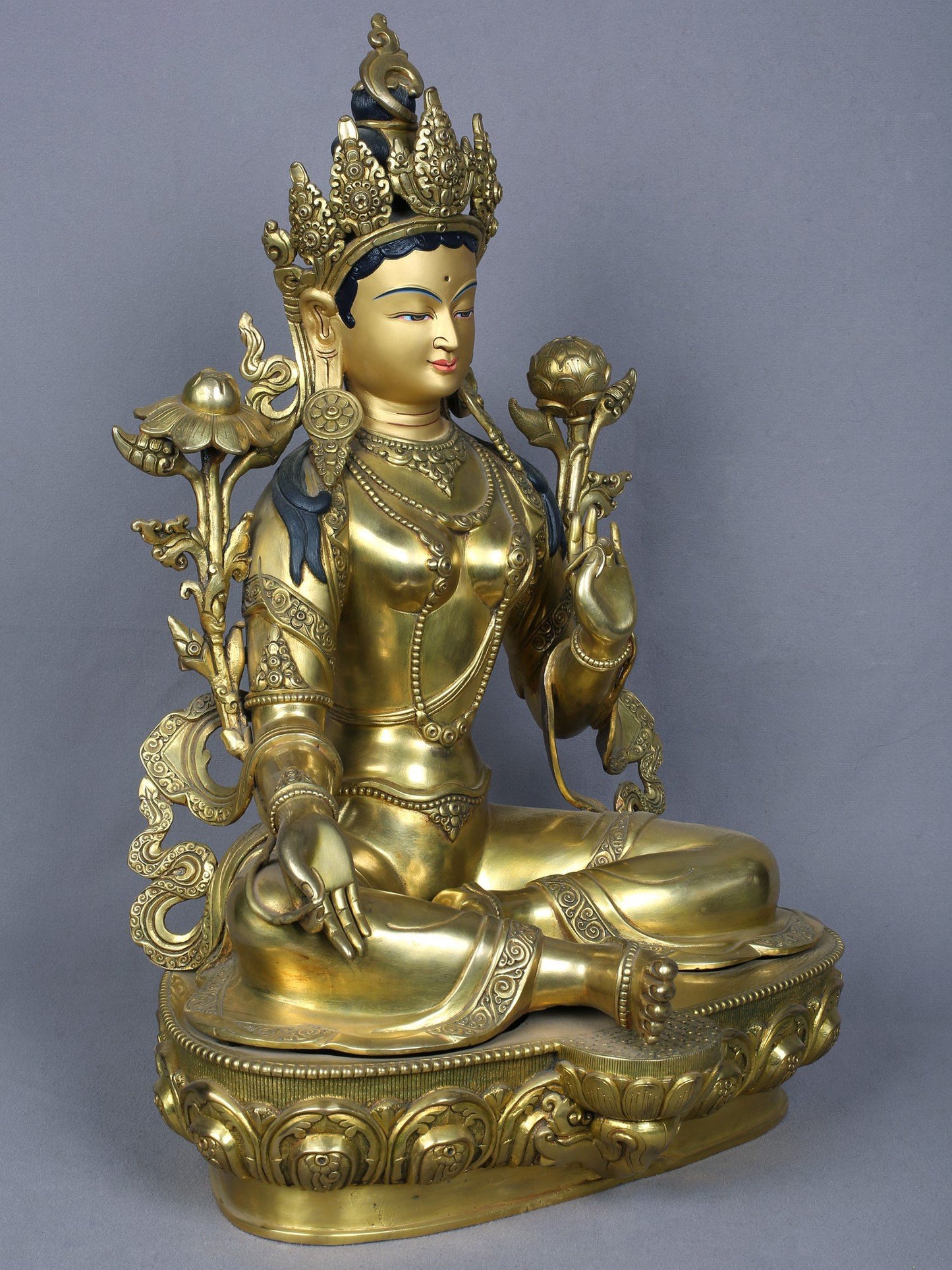 18" Tibetan Buddhist Goddess Green Tara | Handmade Idol | Goddess Statue | Copper Statue Gilded with Gold | From Nepal