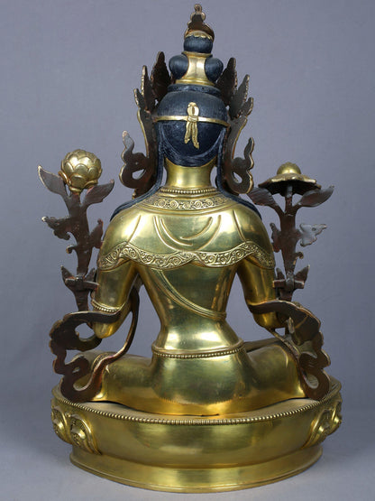 18" Tibetan Buddhist Goddess Green Tara | Handmade Idol | Goddess Statue | Copper Statue Gilded with Gold | From Nepal