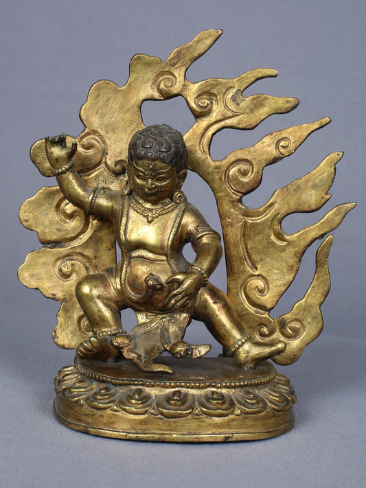 7" Tibetan Buddhist Deity Vajrapani Idol From Nepal | Handmade Idol | Copper Statue Gilded with Gold