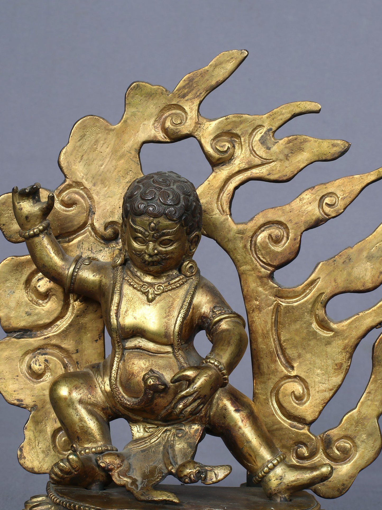 7" Tibetan Buddhist Deity Vajrapani Idol From Nepal | Handmade Idol | Copper Statue Gilded with Gold