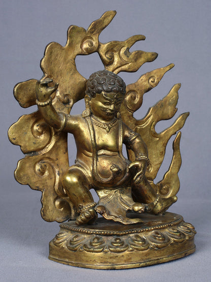 7" Tibetan Buddhist Deity Vajrapani Idol From Nepal | Handmade Idol | Copper Statue Gilded with Gold