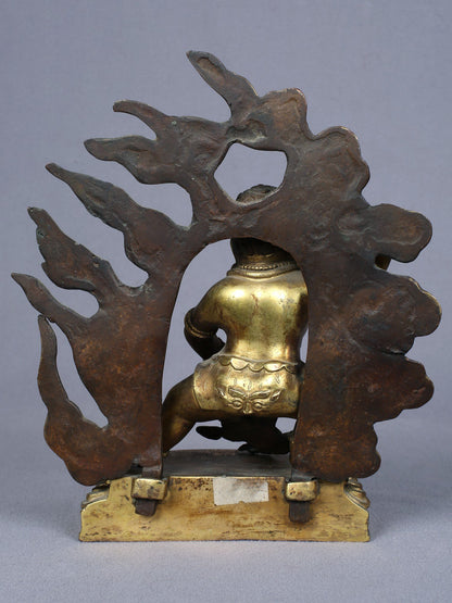 7" Tibetan Buddhist Deity Vajrapani Idol From Nepal | Handmade Idol | Copper Statue Gilded with Gold