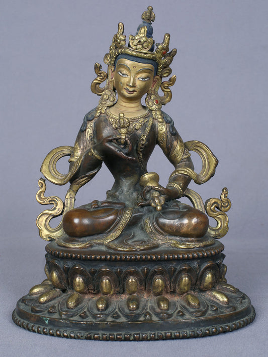 7" Buddhist Deity Vajrasattva Idol From Nepal | Handmade Idol | Copper Statue Gilded With Gold