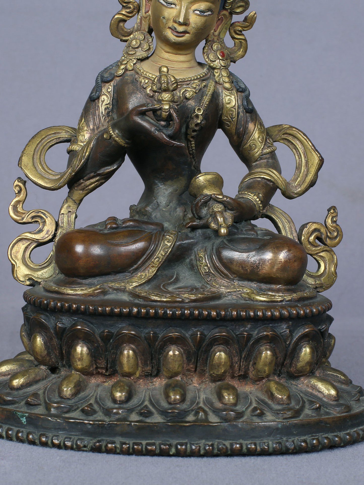 7" Buddhist Deity Vajrasattva Idol From Nepal | Handmade Idol | Copper Statue Gilded With Gold