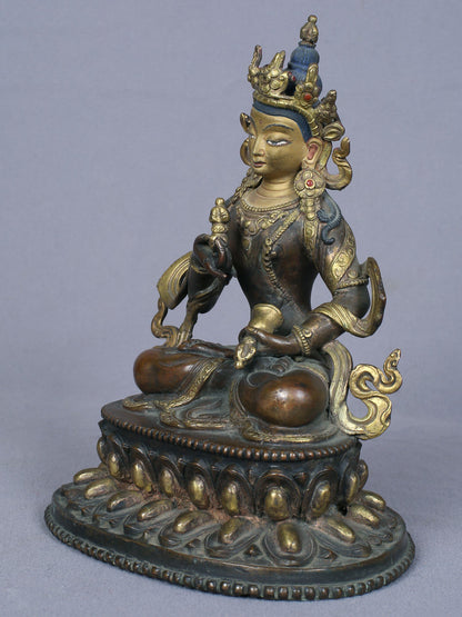 7" Buddhist Deity Vajrasattva Idol From Nepal | Handmade Idol | Copper Statue Gilded With Gold