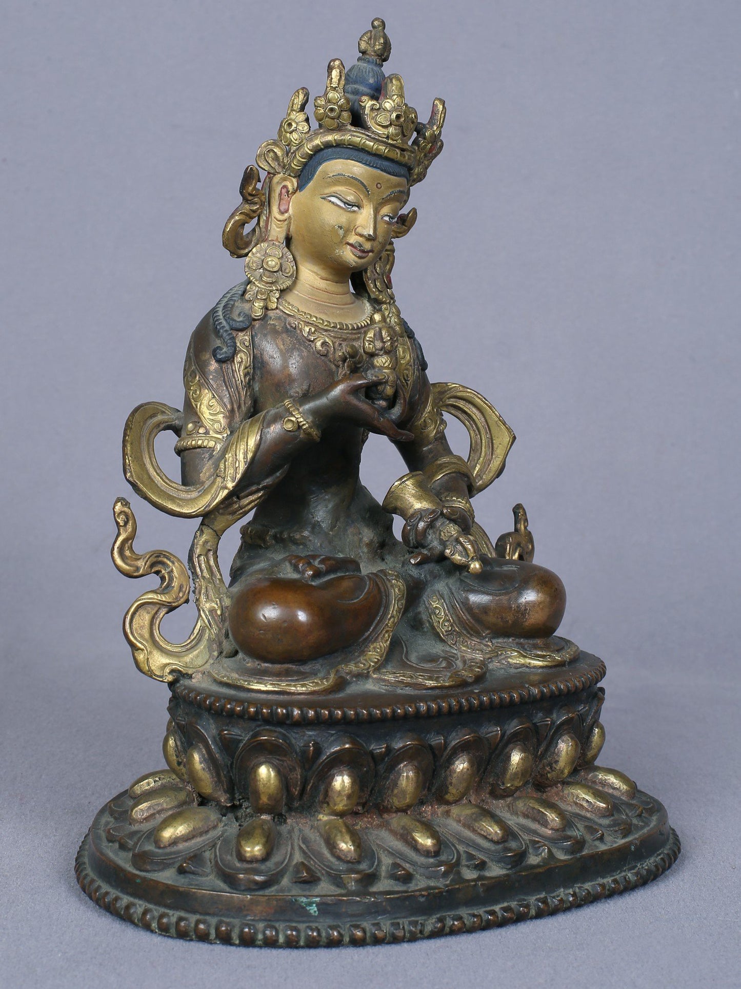 7" Buddhist Deity Vajrasattva Idol From Nepal | Handmade Idol | Copper Statue Gilded With Gold