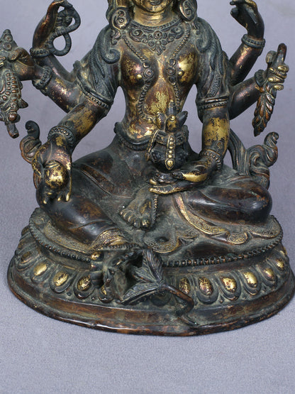 8" Goddess Vasudhara Copper Statue Gilded With Gold | Handmade Idol | Goddess Statue