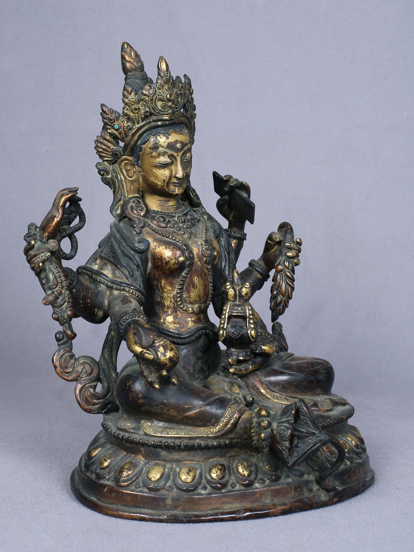 8" Goddess Vasudhara Copper Statue Gilded With Gold | Handmade Idol | Goddess Statue