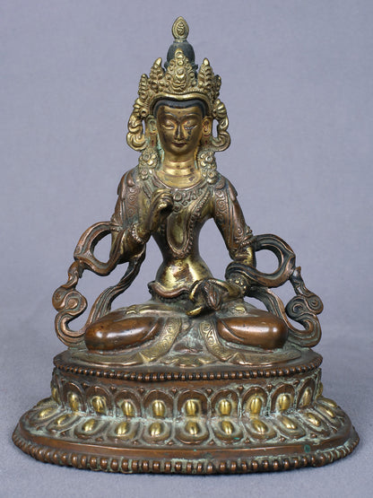 7" Tibetan Buddhist Deity Vajrasattva | Handmade Idol | Copper Statue Gilded With Gold