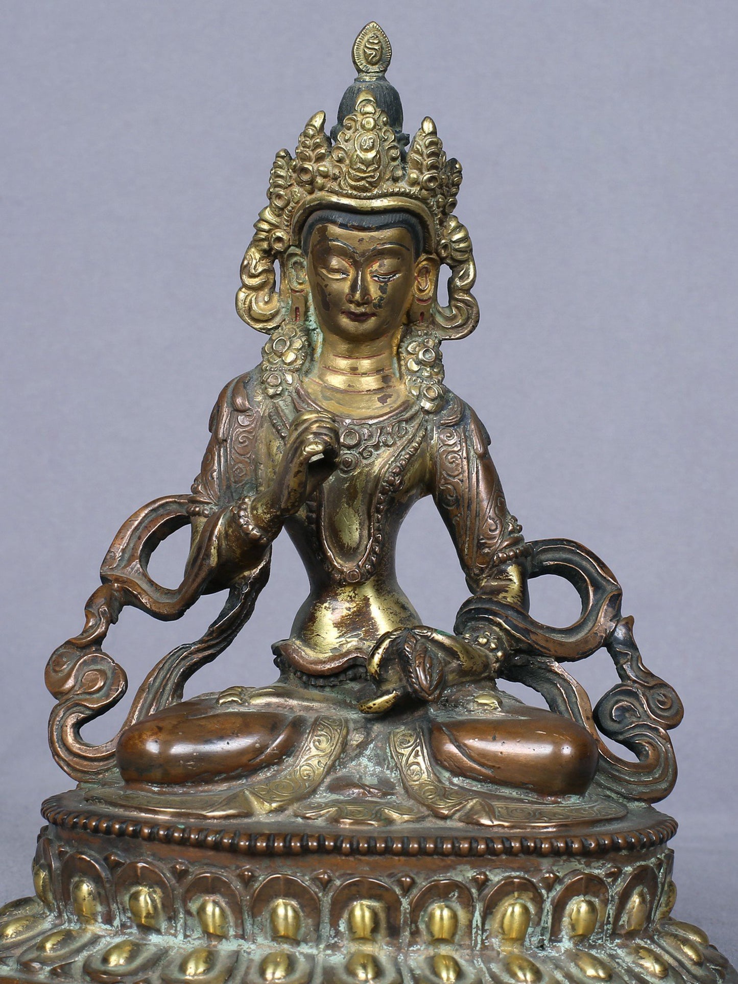 7" Tibetan Buddhist Deity Vajrasattva | Handmade Idol | Copper Statue Gilded With Gold