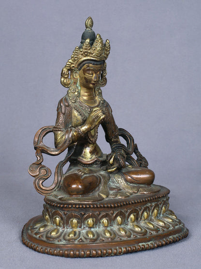 7" Tibetan Buddhist Deity Vajrasattva | Handmade Idol | Copper Statue Gilded With Gold