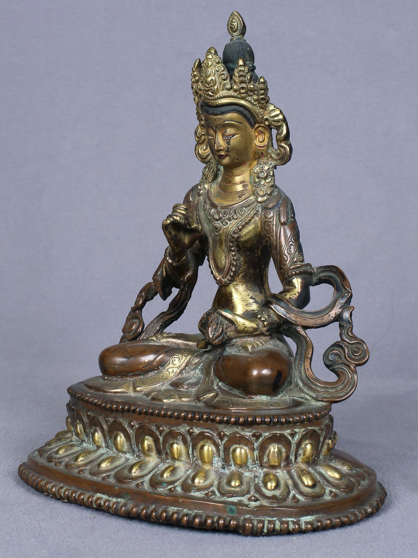 7" Tibetan Buddhist Deity Vajrasattva | Handmade Idol | Copper Statue Gilded With Gold