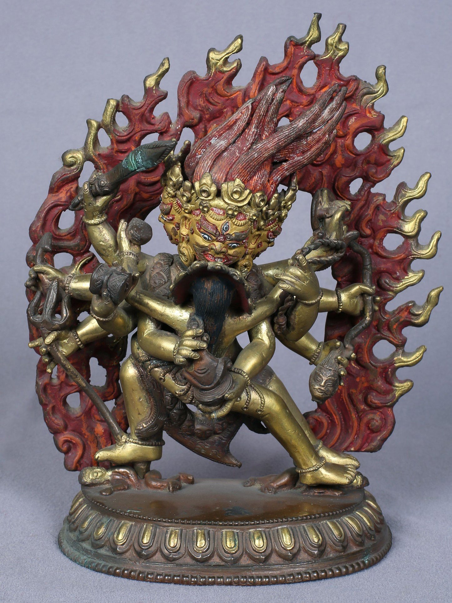 8" Shakti Bhairava Gilded Copper Statue From Nepal | Handmade Copper Idol