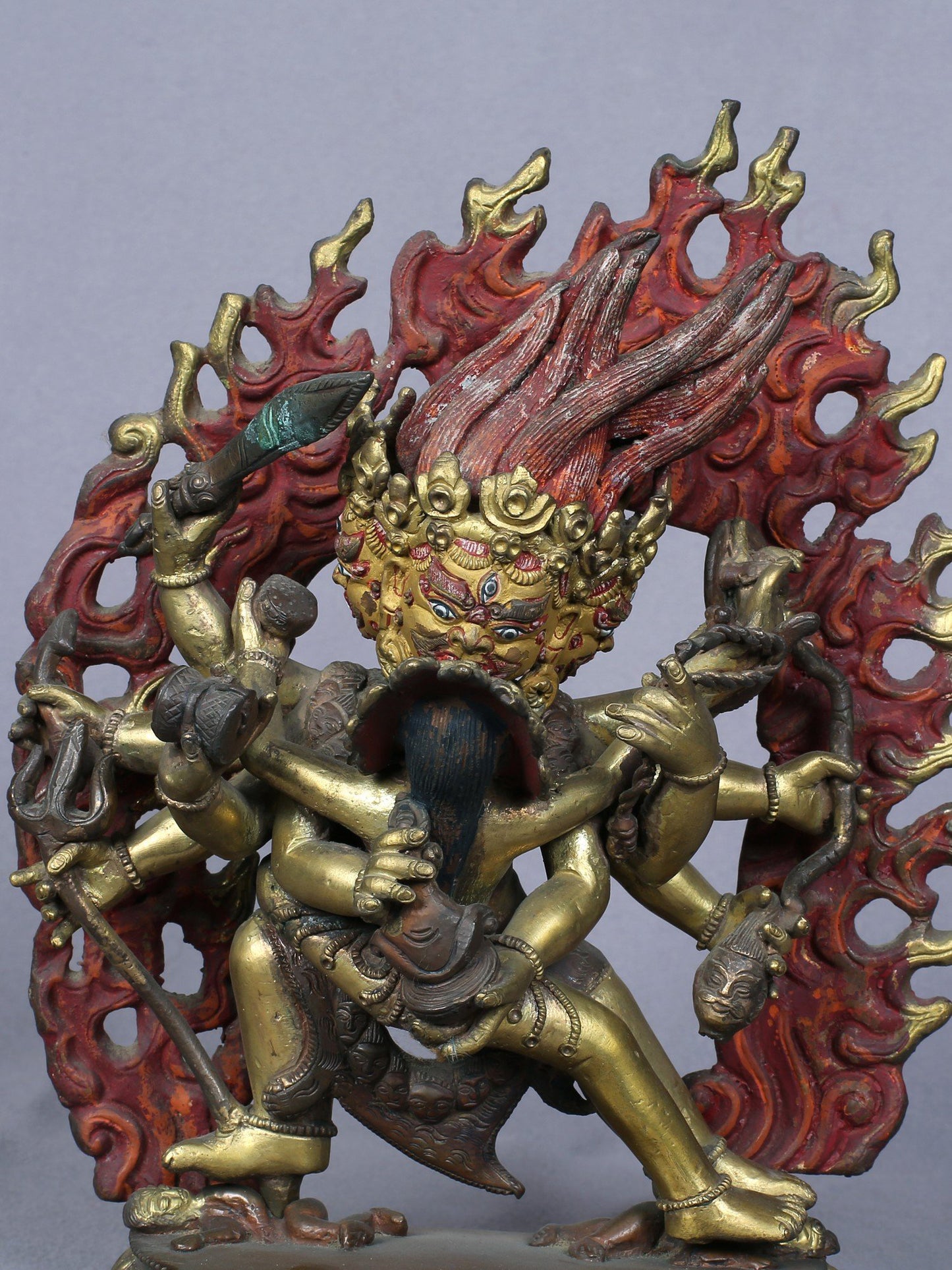 8" Shakti Bhairava Gilded Copper Statue From Nepal | Handmade Copper Idol