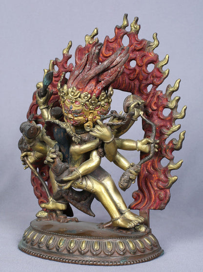 8" Shakti Bhairava Gilded Copper Statue From Nepal | Handmade Copper Idol