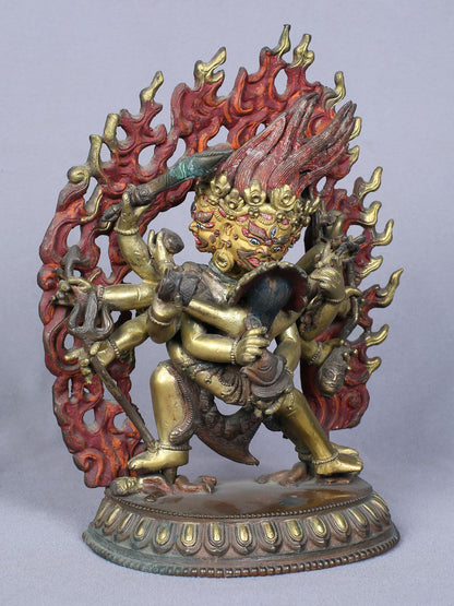 8" Shakti Bhairava Gilded Copper Statue From Nepal | Handmade Copper Idol