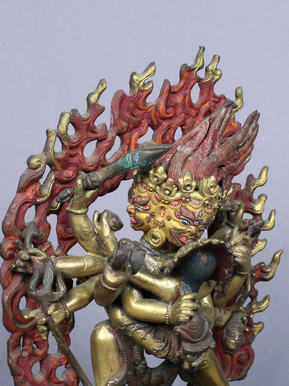 8" Shakti Bhairava Gilded Copper Statue From Nepal | Handmade Copper Idol