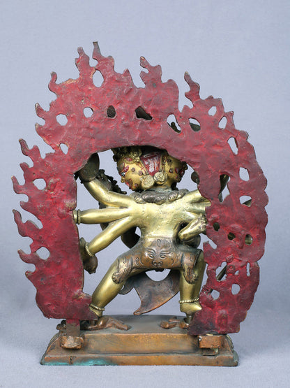 8" Shakti Bhairava Gilded Copper Statue From Nepal | Handmade Copper Idol