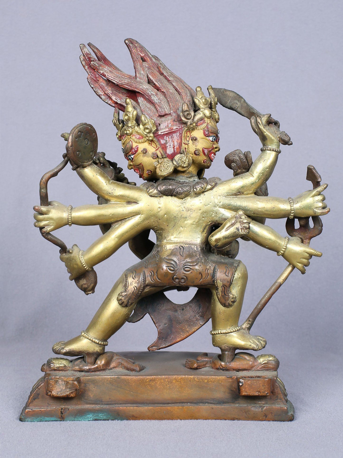 8" Shakti Bhairava Gilded Copper Statue From Nepal | Handmade Copper Idol