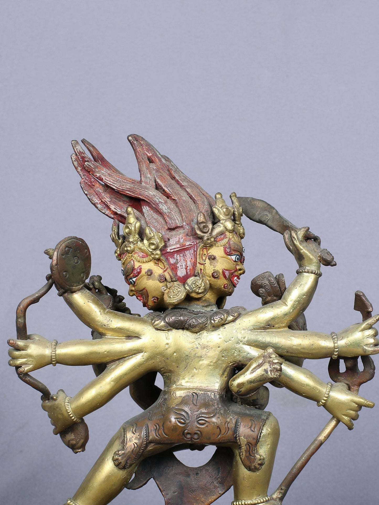 8" Shakti Bhairava Gilded Copper Statue From Nepal | Handmade Copper Idol