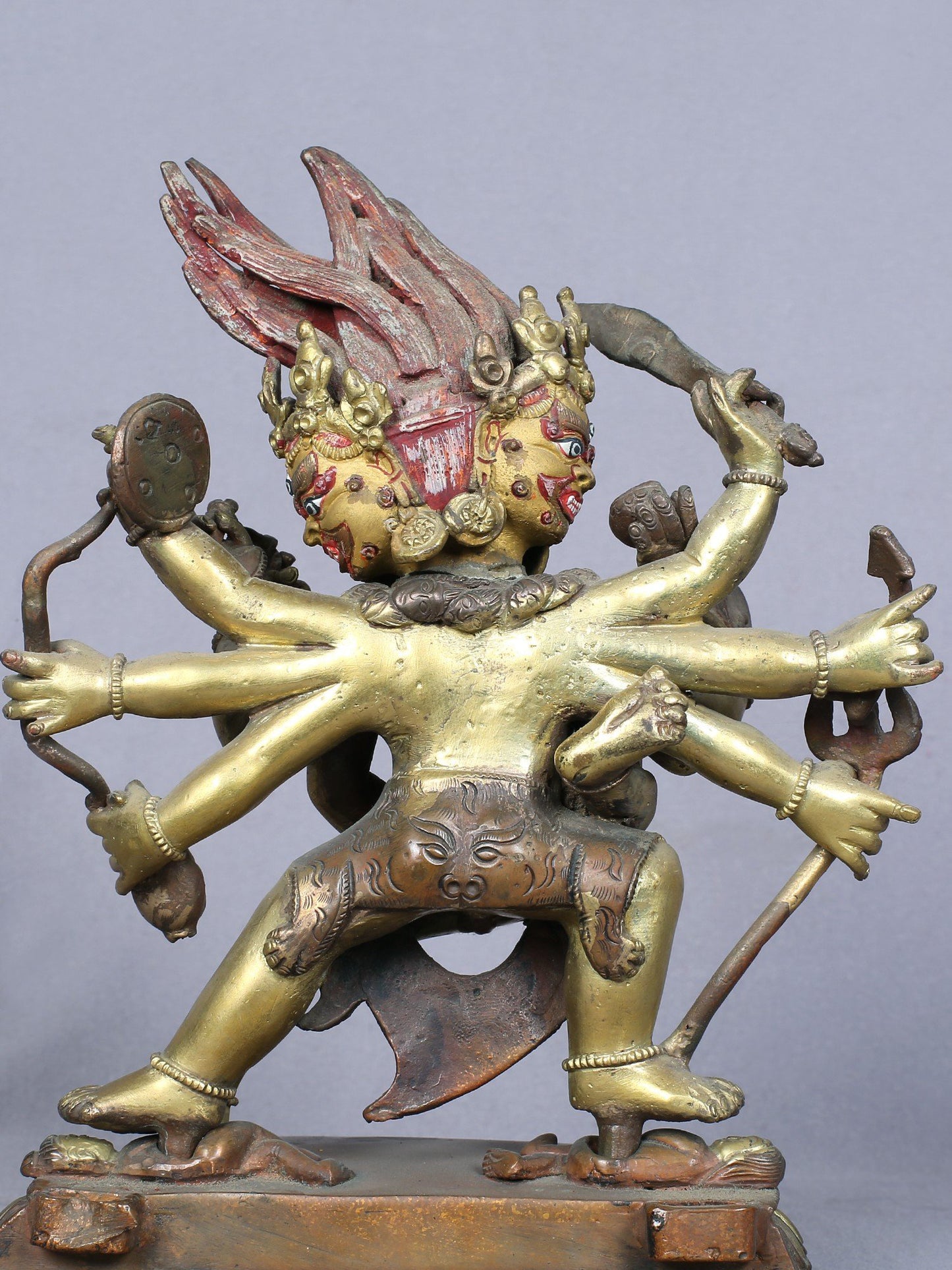 8" Shakti Bhairava Gilded Copper Statue From Nepal | Handmade Copper Idol