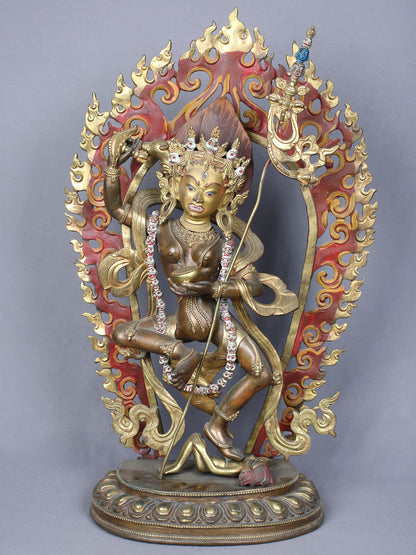 22" Vajravarahi Copper Statue Gilded With Gold From Nepal | Handmade Copper Idol