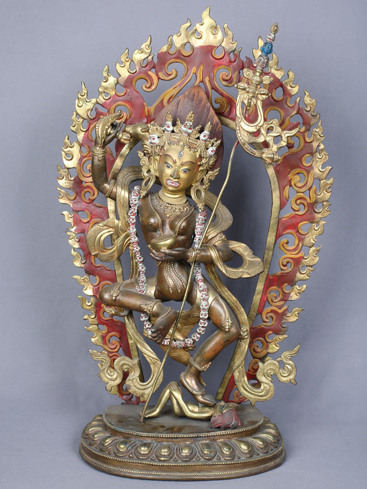 22" Vajravarahi Copper Statue Gilded With Gold From Nepal | Handmade Copper Idol