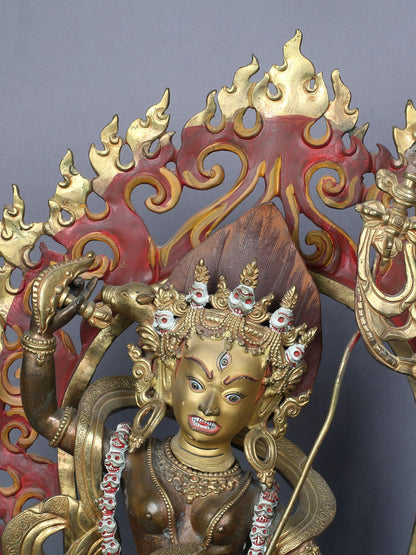 22" Vajravarahi Copper Statue Gilded With Gold From Nepal | Handmade Copper Idol