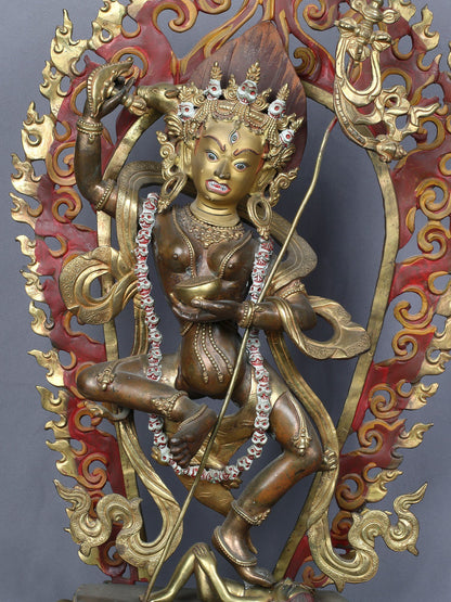 22" Vajravarahi Copper Statue Gilded With Gold From Nepal | Handmade Copper Idol