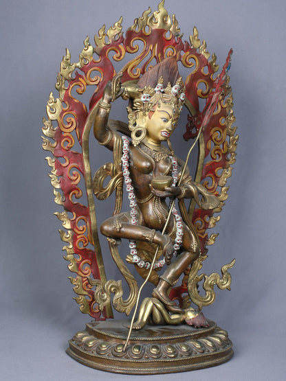 22" Vajravarahi Copper Statue Gilded With Gold From Nepal | Handmade Copper Idol